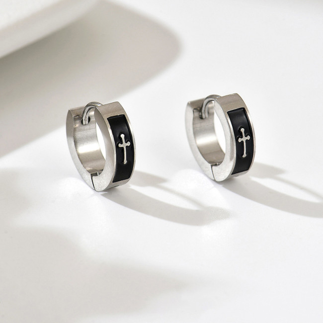 Wholesale Stainless Steel Gothic Cross Huggie Earrings