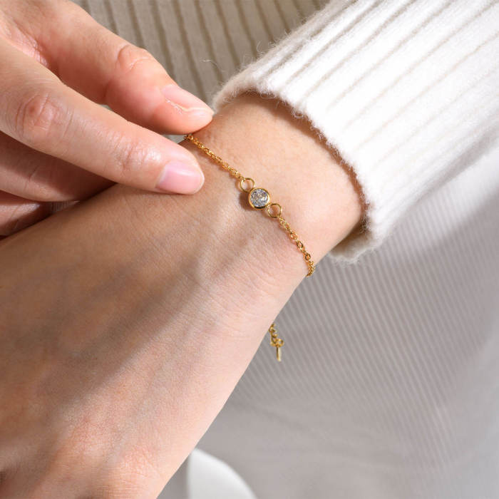 Wholesale Stainless Steel Women Chain Bracelet with CZ