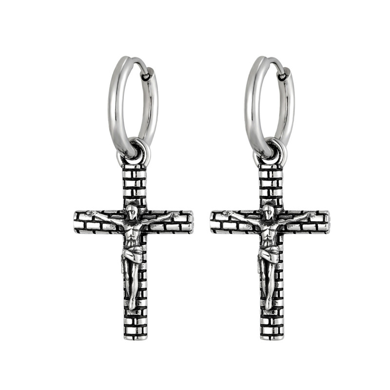 Wholesale Retro Stainless Steel Crucifix Earrings