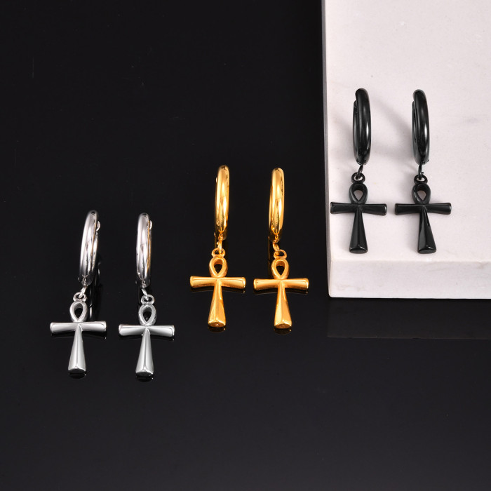 Wholesale Stainless Steel Cross Drop Hoop Earrings