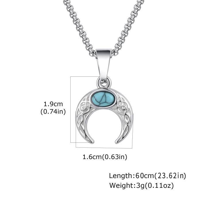 Wholesale Stainless Steel Turquoise Moon Pendant