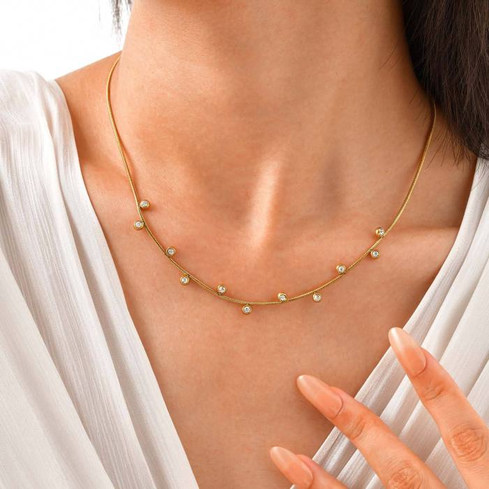 Wholesale Stainless Steel White Zirconia Necklace