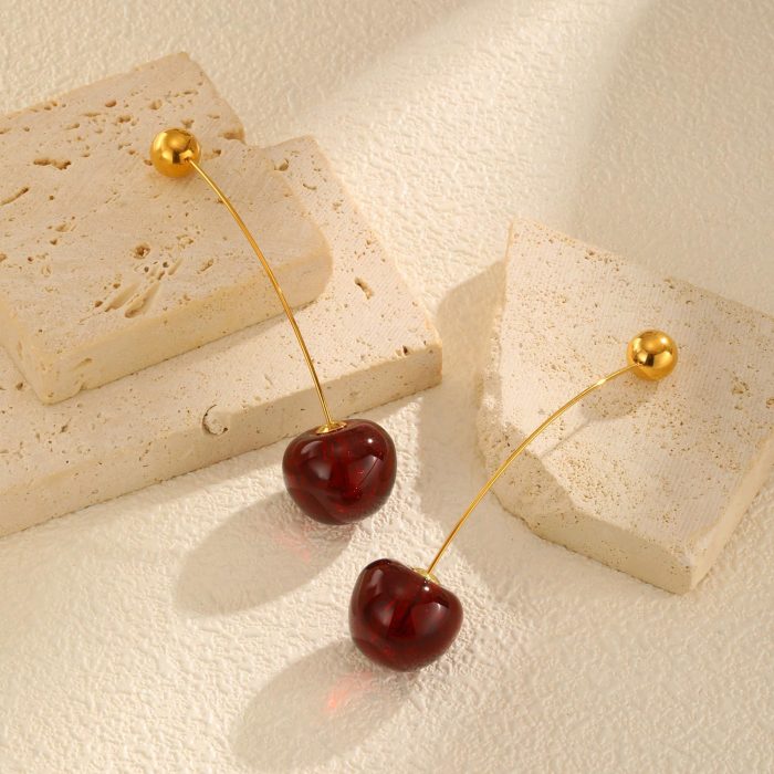 Wholesale Stainless Steel Cherry Earrings