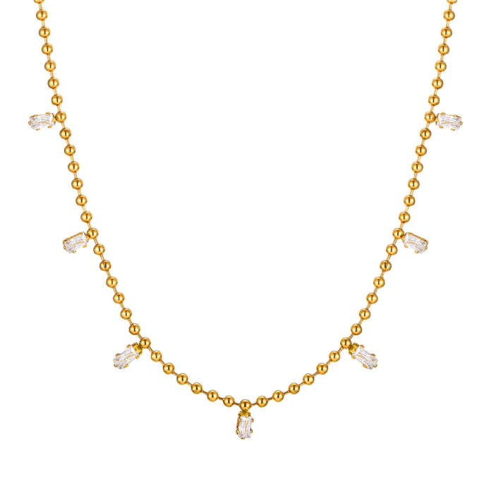 Wholesale Stainless Steel Bead Chain Zircon Necklace