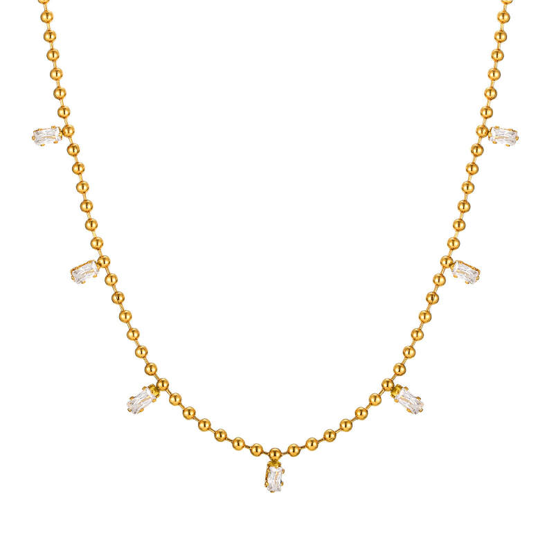 Wholesale Stainless Steel Bead Chain Zircon Necklace