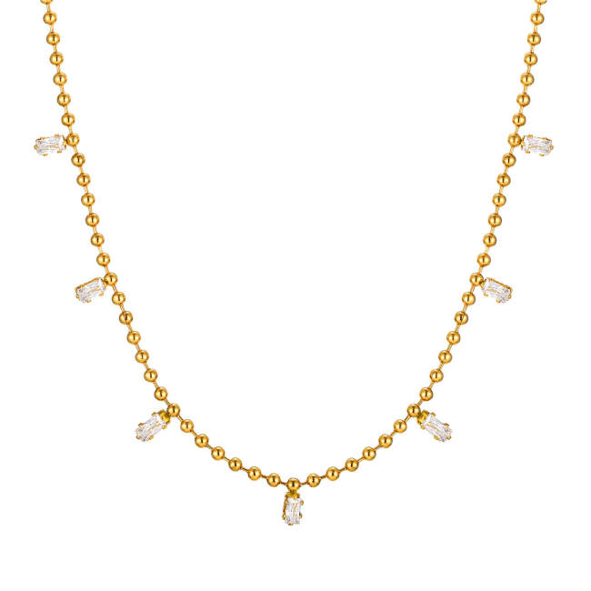 Wholesale Stainless Steel Bead Chain Zircon Necklace