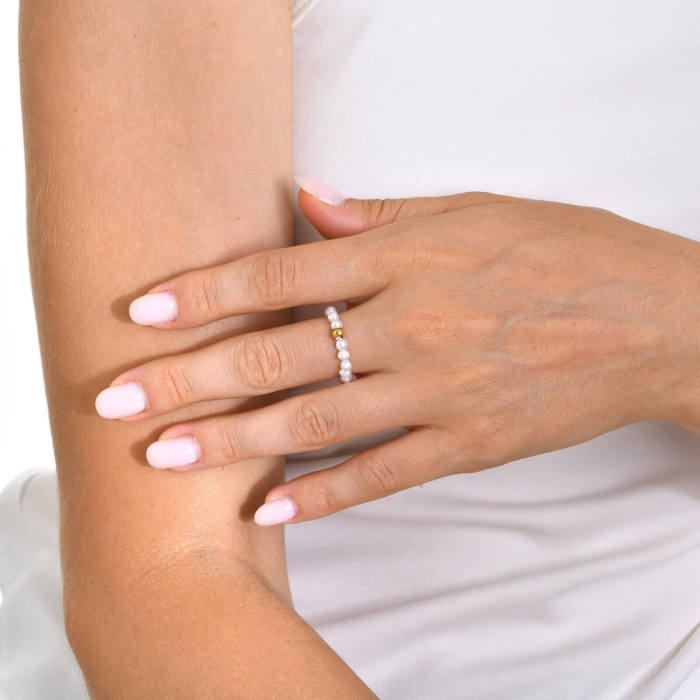 Wholesale Two Tone Imitation Pearl Beaded Ring