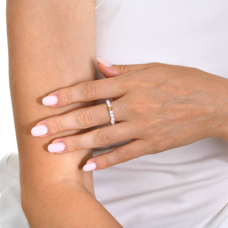 Wholesale Two Tone Imitation Pearl Beaded Ring