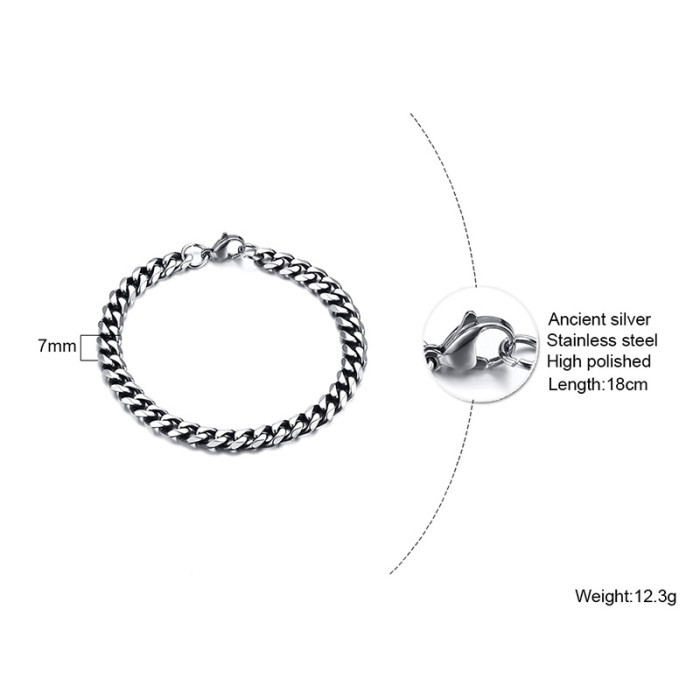 Wholesale Stainless Steel Men's Classic Silver Cuban Chain Bracelet