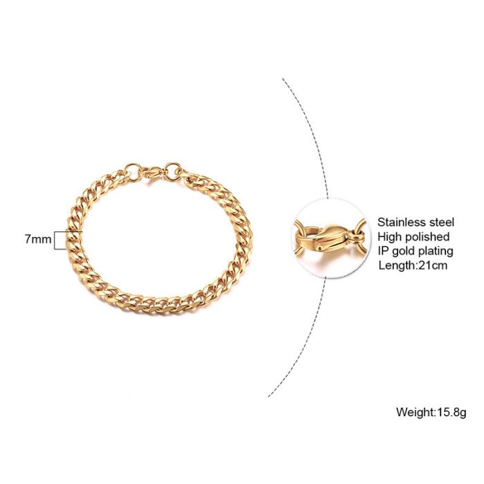 Wholesale Stainless Steel Cuban Link Gold Chain Unisex Bracelet