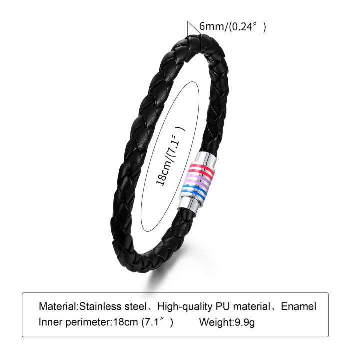 Wholesale Men's Leather Bracelet with Rainbow Magnet Clap