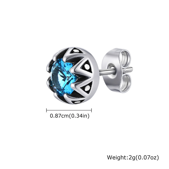 Stainless Steel Blue Zirconia Crown Earrings