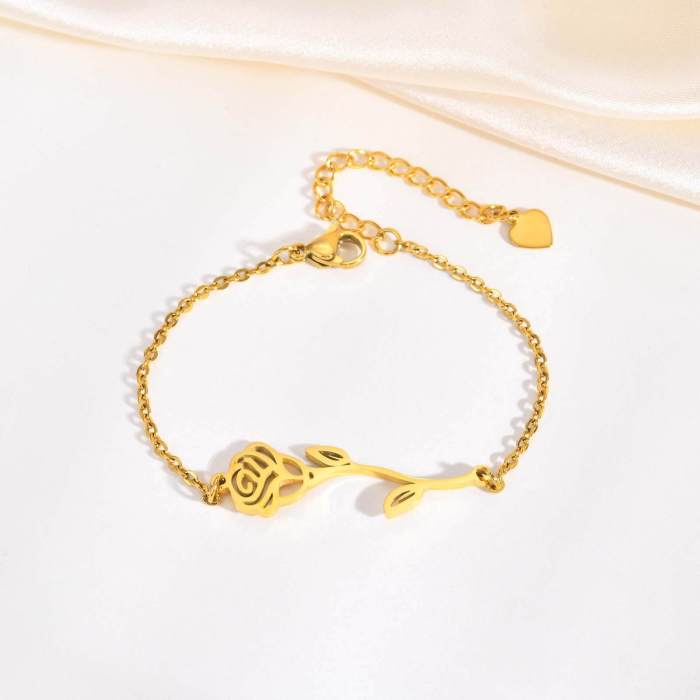 Wholesale Stainless Steel Rose Flower Link Chain Bracelet