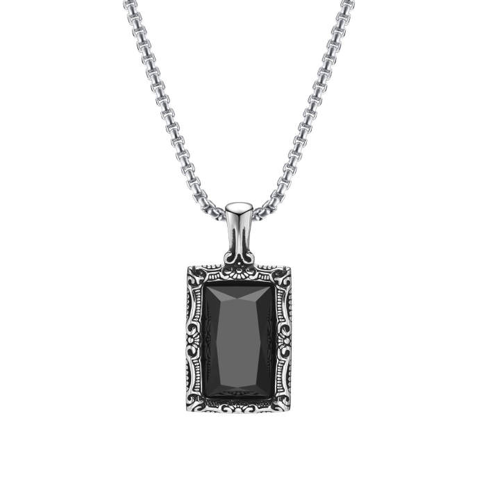 Wholesale Stainless Steel Vintage Black Glass Square Pendant