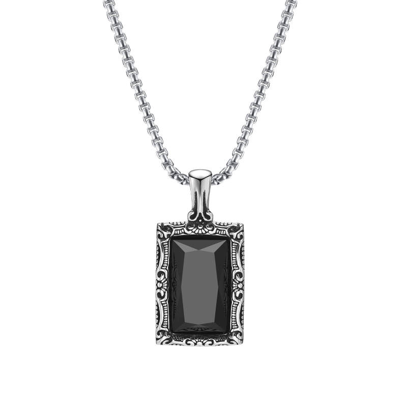 Wholesale Stainless Steel Vintage Black Glass Square Pendant