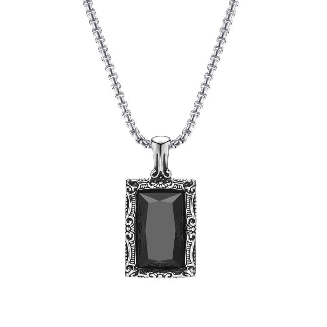 Wholesale Stainless Steel Vintage Black Glass Square Pendant