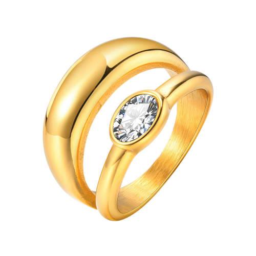 Wholesale Stainless Steel Gold Double Zirconia Ring
