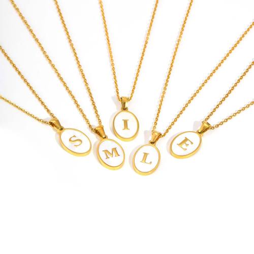 Wholesale Stainless Steel Oval Alphabet Necklace