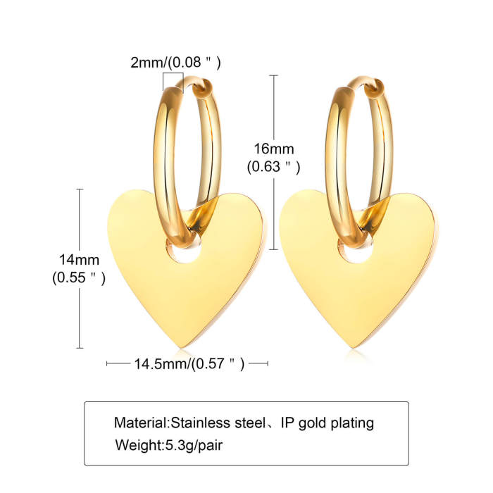 Wholesale Stainless Steel Gold Heart Hoop Earring