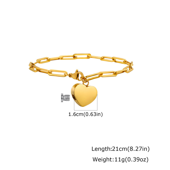 Wholesale Stainless Steel Heart Urn Paperclip Bracelet