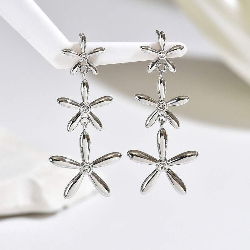Wholesale Stainless Steel Floral Drop Earrings