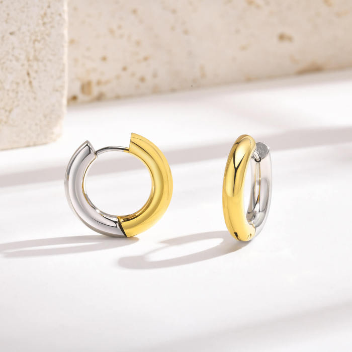 Wholesale Stainless Steel Two Tone Chunky Huggie Earring