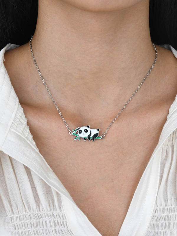 Wholesale Stainless Steel Cute Panda Pendant Necklace
