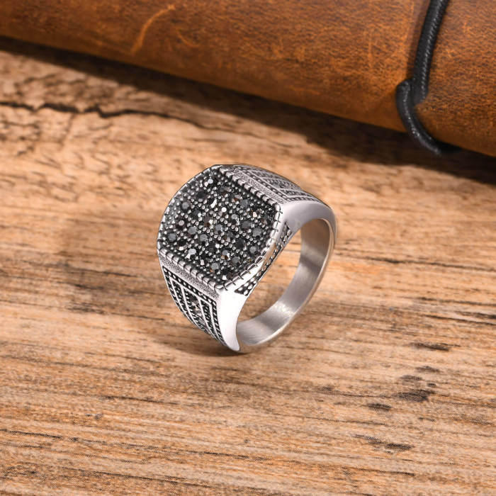 Wholesale Stainless Steel Black Zirconia Ring for Men