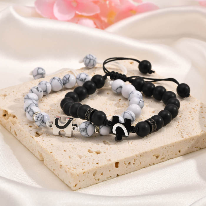 Wholesale Agate and White Turquoise Beads Couple Bracelet