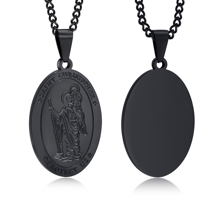 Wholesale Stainless Steel Oval St Christopher Pendant