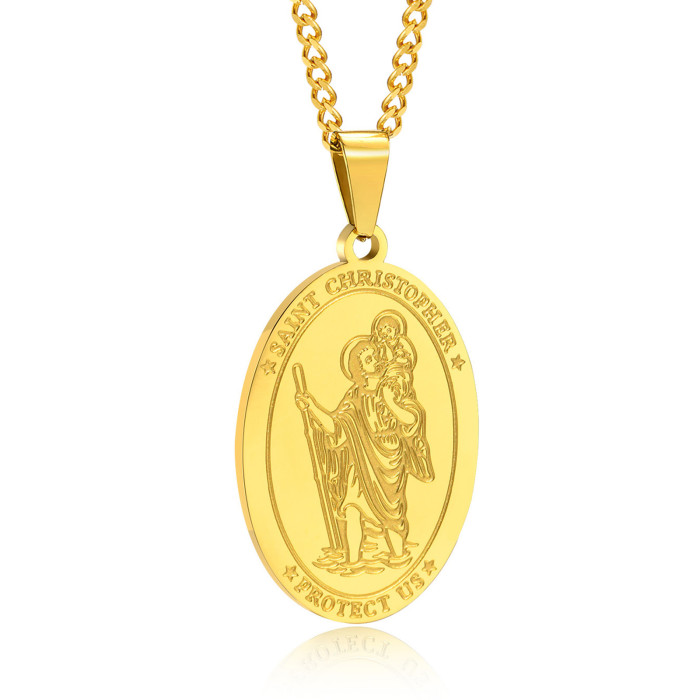 Wholesale Stainless Steel Oval St Christopher Pendant
