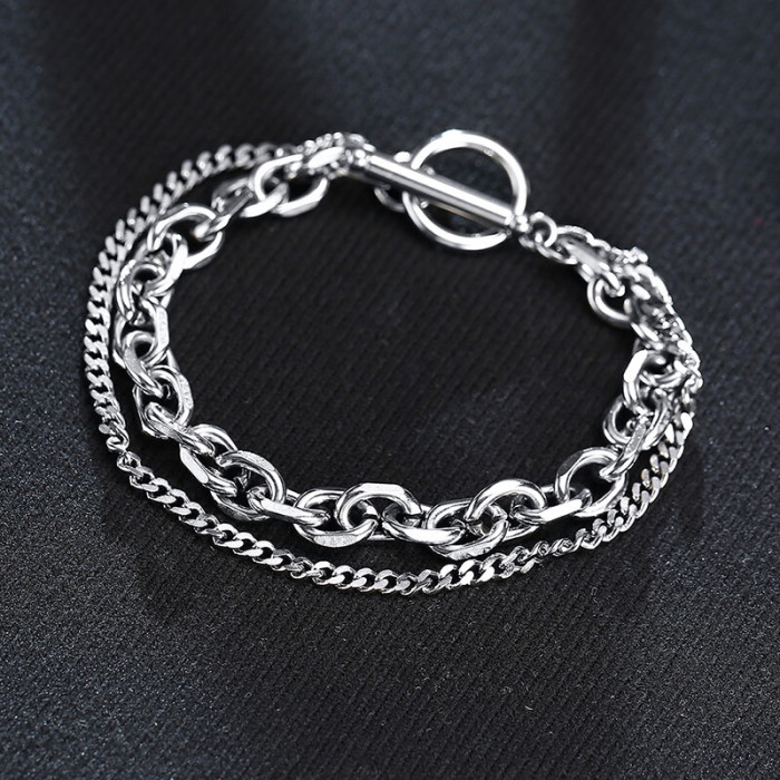 Wholesale Stainless Double Chains OT Buckle Bracelet