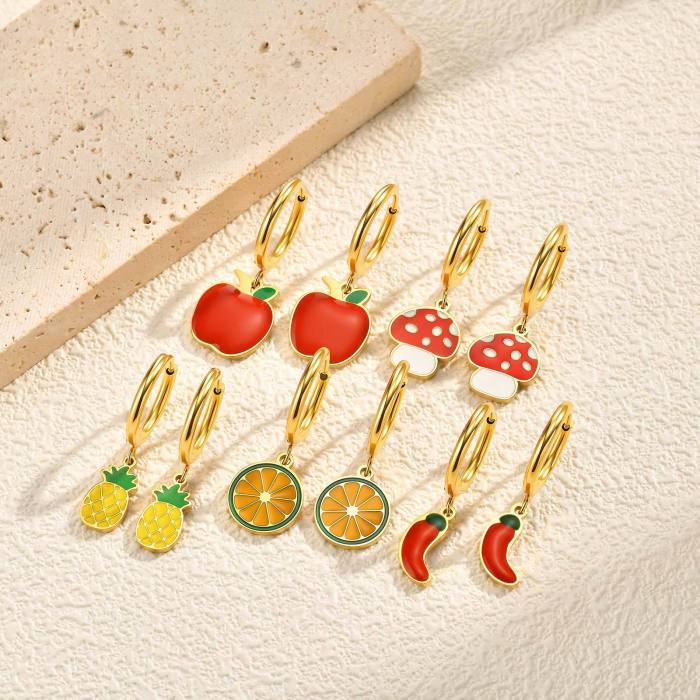 Wholesale Stainless Steel Strawberry Cherry Earrings