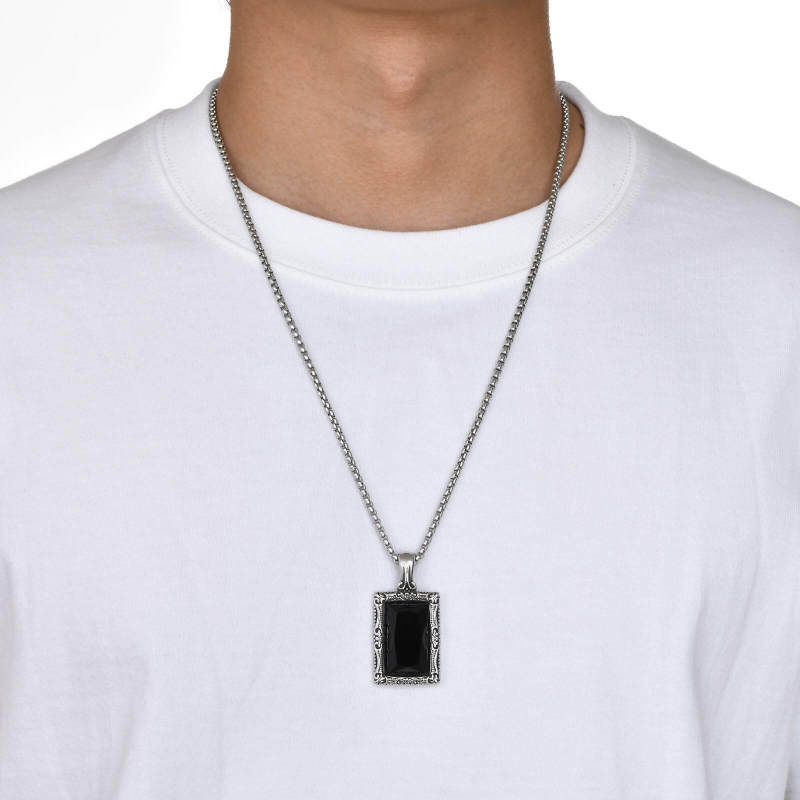 Wholesale Stainless Steel Vintage Black Glass Square Pendant