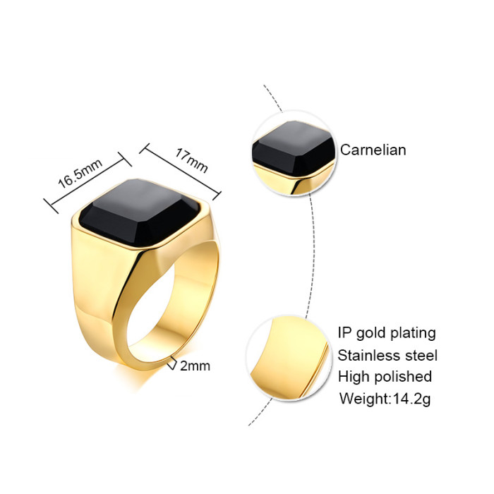 Wholesale Stainless Steel Mens Black Agate Ring