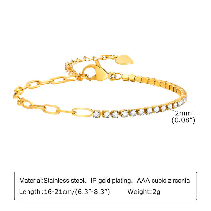 Wholesale Stainless Steel Half Tennis Half Paperclip Bracelet