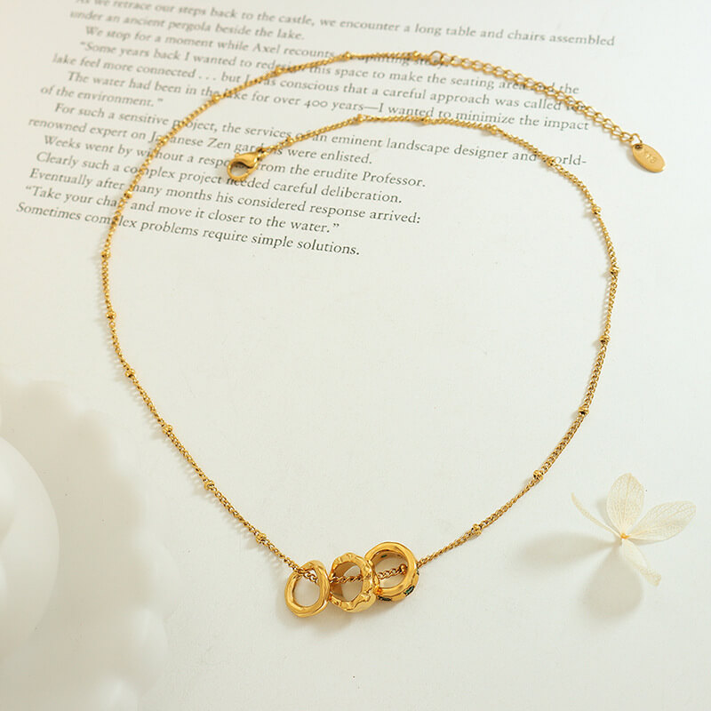 Wholesale Stainless Steel Emerald Trio Neckalce