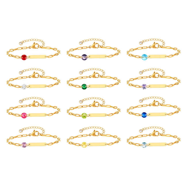 Wholesale Stainless Steel Engravable Birthstone Paperclip Bracelet
