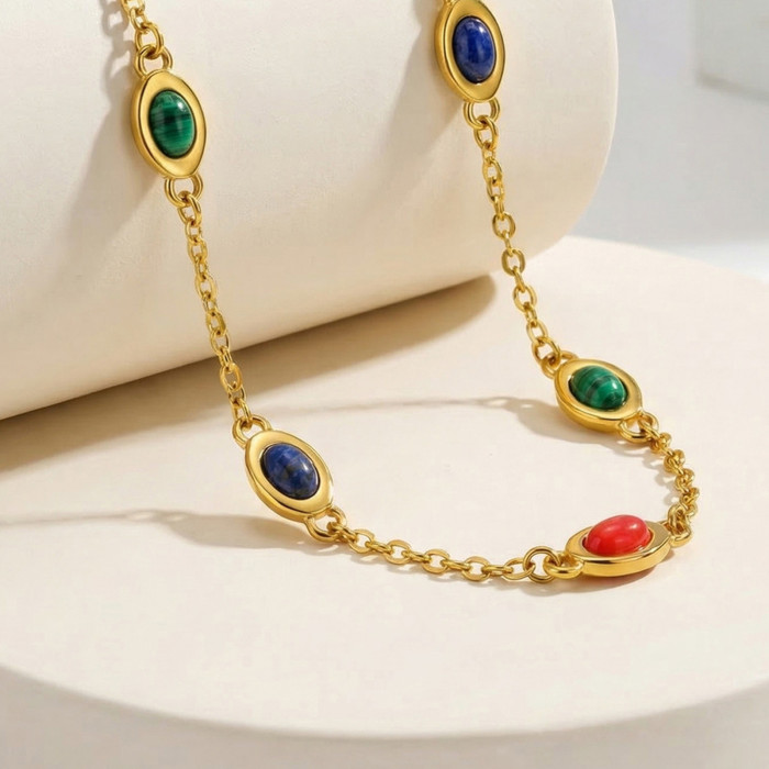 Wholesale Stainless Steel Multi-Gemstone Choker