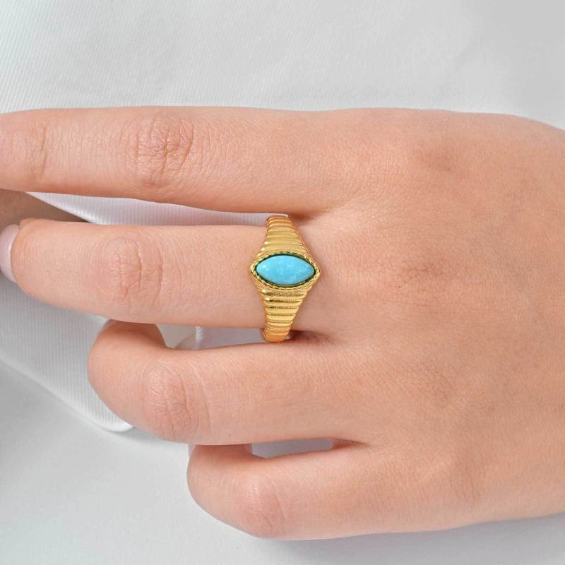 Wholesale Stainless Steel Turquoise Stone Statement Ring