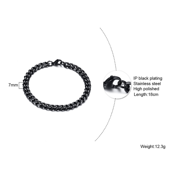 Wholesale Stainless Steel Mens Black Plate Cuban Link Bracelet