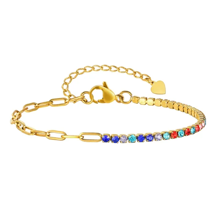 Wholesale Stainless Steel Half Tennis Half Paperclip Bracelet