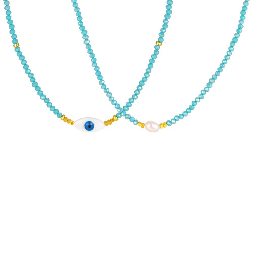 Wholesale Sky Blue Beaded Evil Eye Necklace