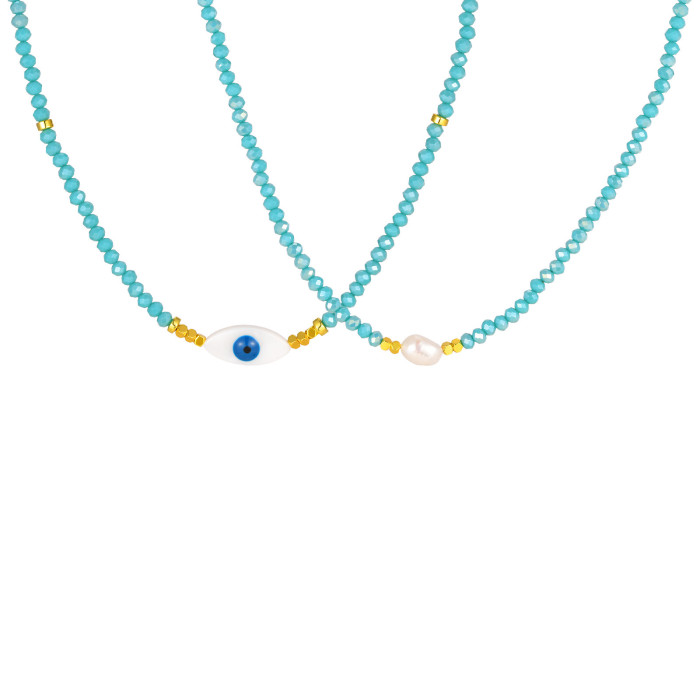 Wholesale Sky Blue Beaded Evil Eye Necklace