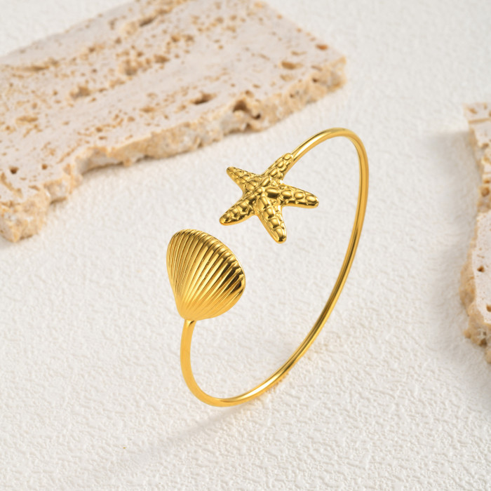 Wholesale Stainless Steel Starfish & Shell Bangle