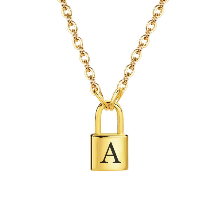 Wholesale Stainless Steel Initial Padlock Necklace
