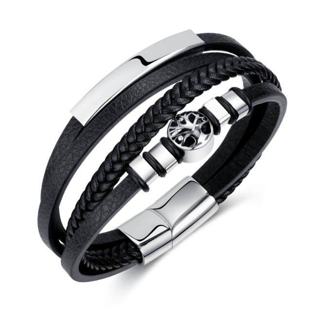 Wholesale Stainless Steel Bark of Life Leather Bracelet