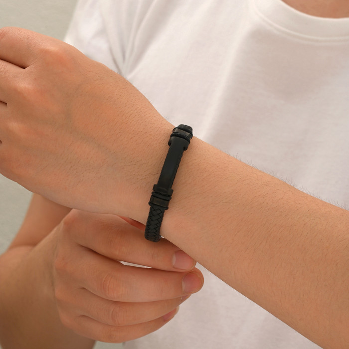 Wholesale Stainless Steel Men's Leather Bracelet