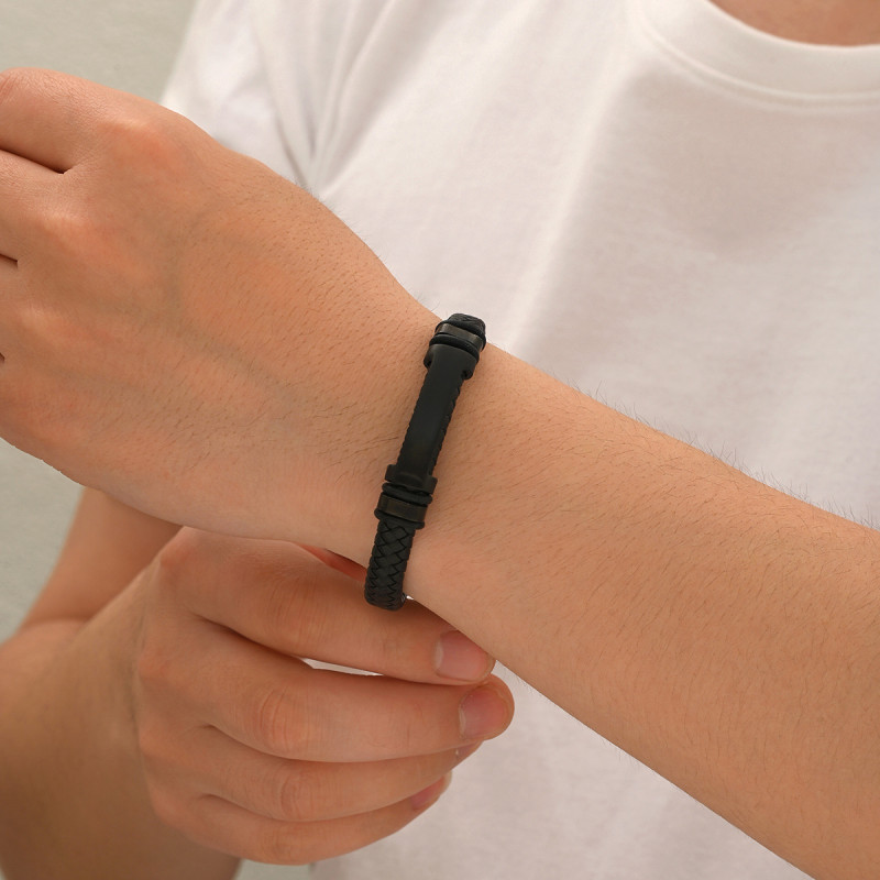 Wholesale Stainless Steel Men's Leather Bracelet