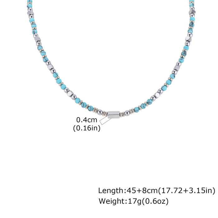 Wholesale Stainless Steel Natural Stone Beaded Necklace